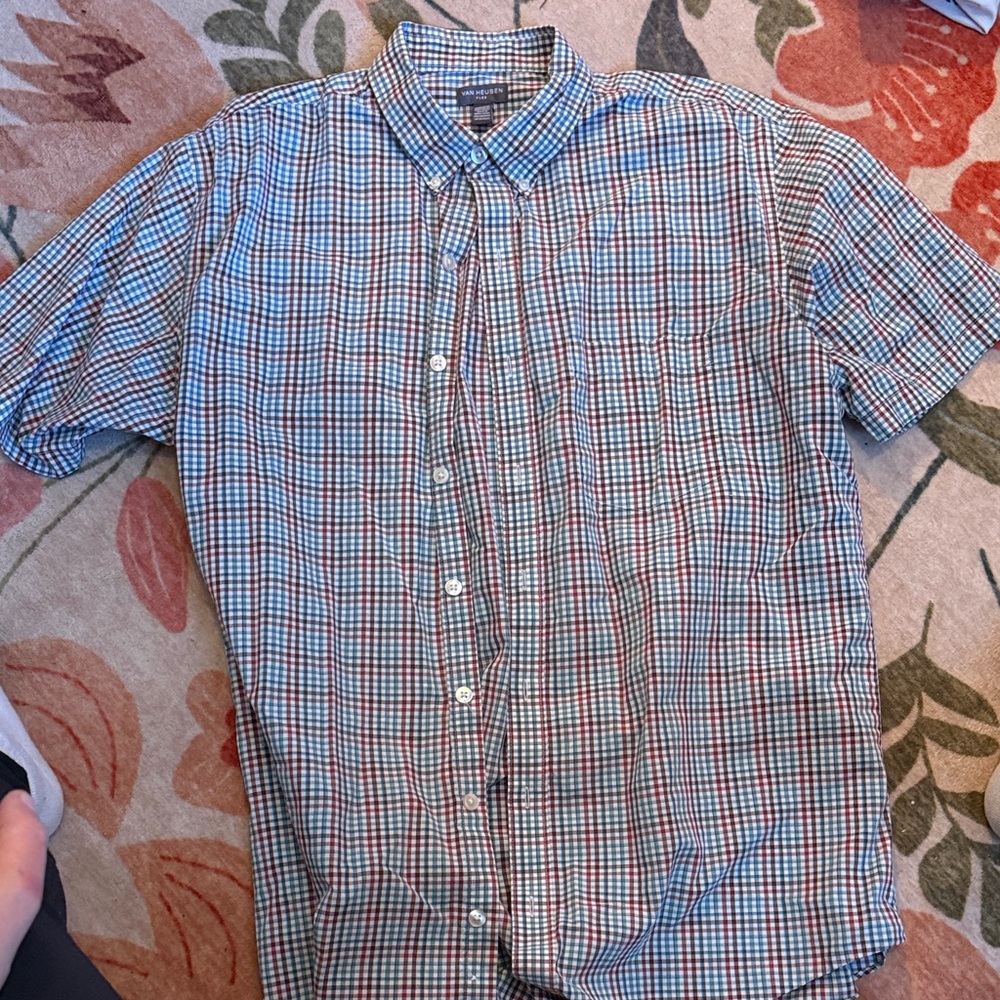 Van Heusen Men's Red and Blue Plaid Shirt